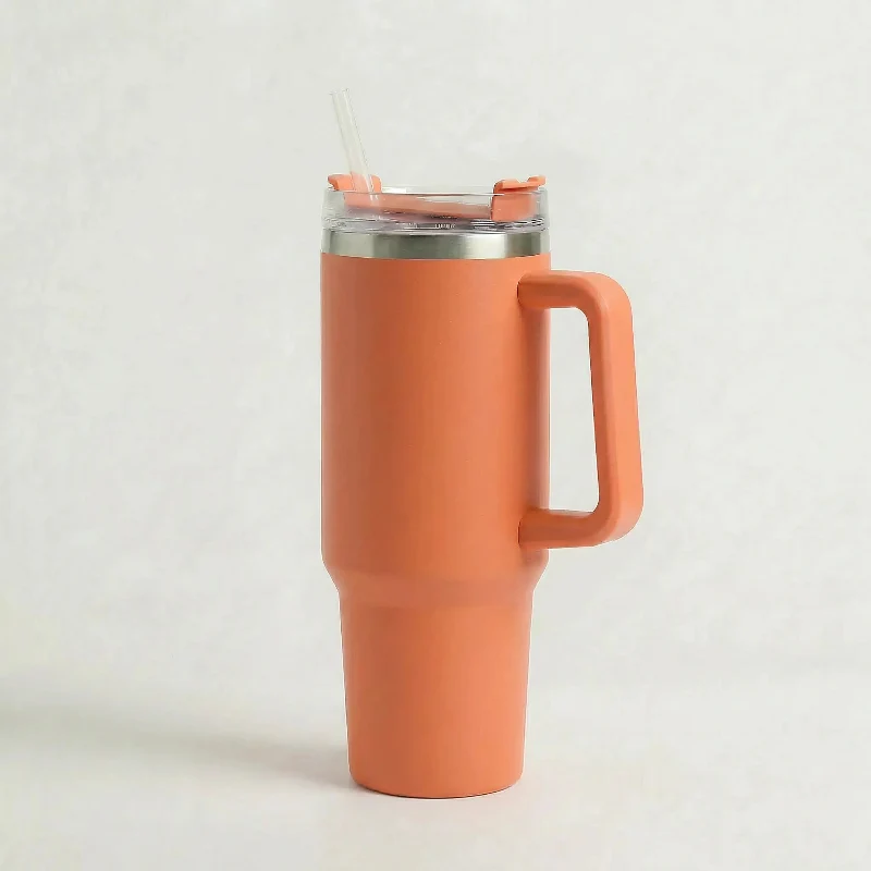Gourde Isotherme 1,2L Orange avec Paille et Poignée — Thermos Inox XXL