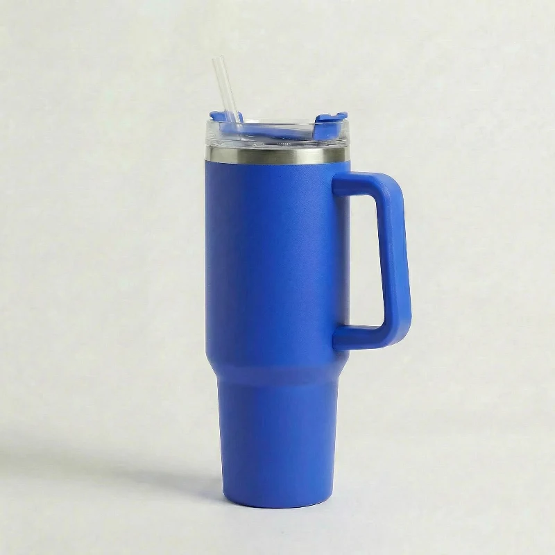 Gourde Isotherme 1,2L Bleu Saphir avec Paille et Poignée — Thermos Inox XXL