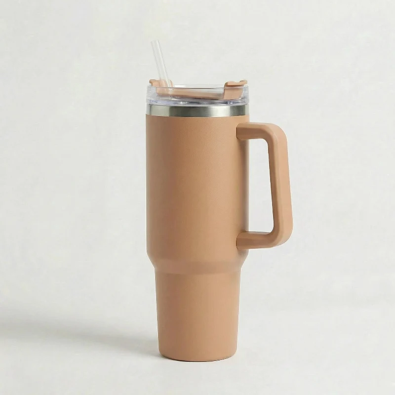 Gourde Isotherme 1,2L Caramel avec Paille et Poignée — Thermos Inox XXL