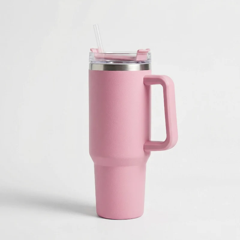 Gourde Isotherme 1,2L Rose avec Paille et Poignée — Thermos Inox XXL