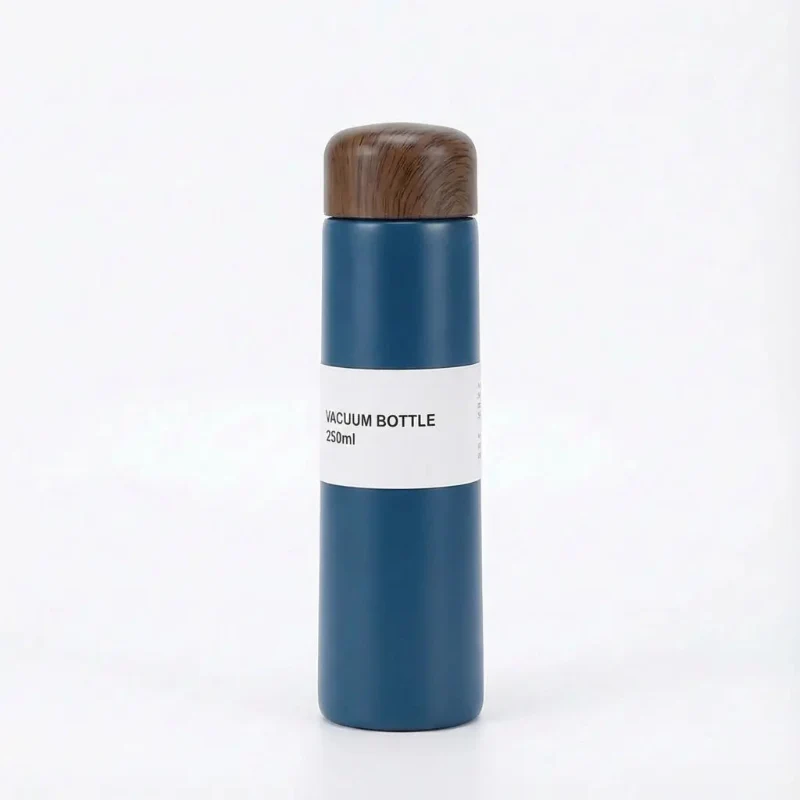 Gourde Isotherme 250ml Bleu Bouchon Bois — Inox Double Paroi Sans BPA