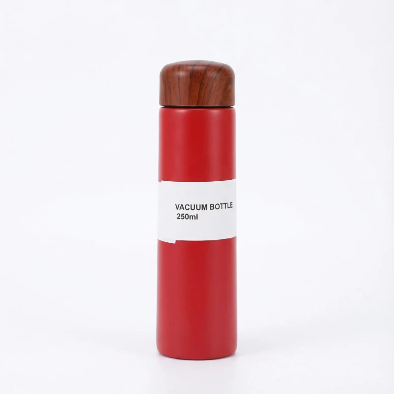 Gourde Isotherme 250ml Rouge Bouchon Bois — Inox Double Paroi Sans BPA