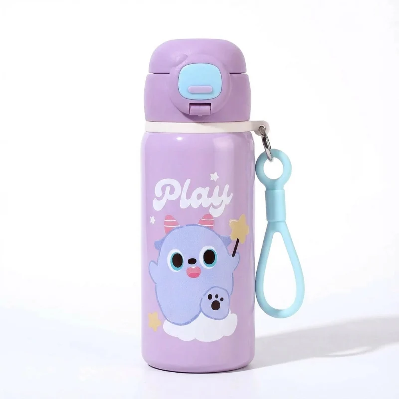 Gourde Isotherme Paille 500ml Motif Animal — Grand Thermos Inox Enfant Scolaire