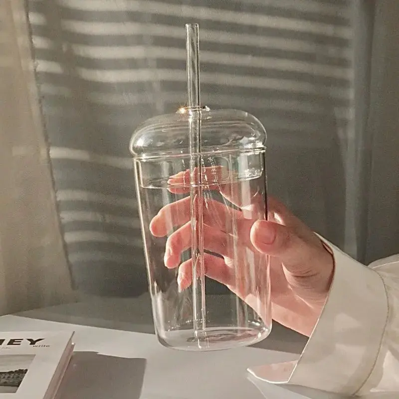Mug Avec Couvercle 450 ml - Verre Avec Paille
