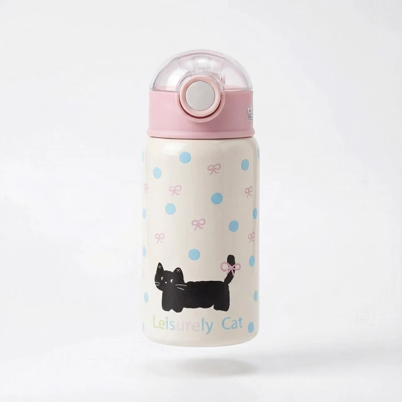 Gourde Isotherme avec Paille 450ml Inox — Grand Thermos Fille Design Mignon