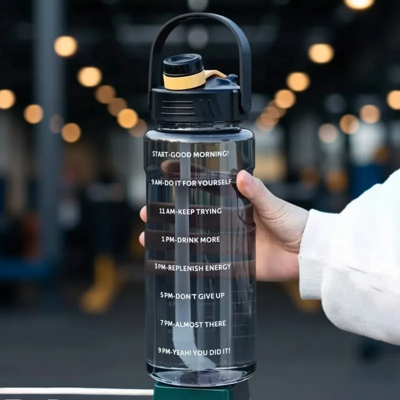 Gourde d'Eau Motivation Avec Paille Noir 1,5 L