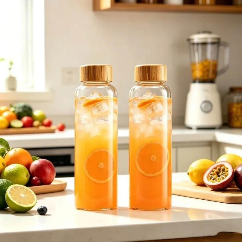 Lot 2 Gourde Verre Bambou 500ml
