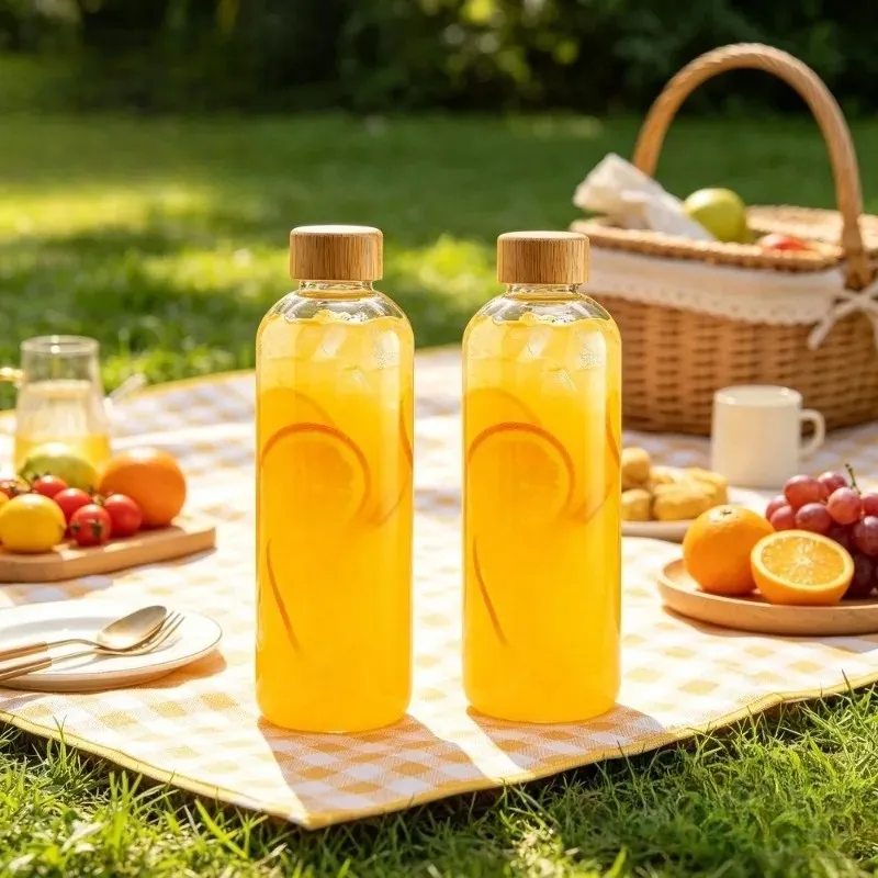 Lot de 2 Gourde Verre Bambou 1L