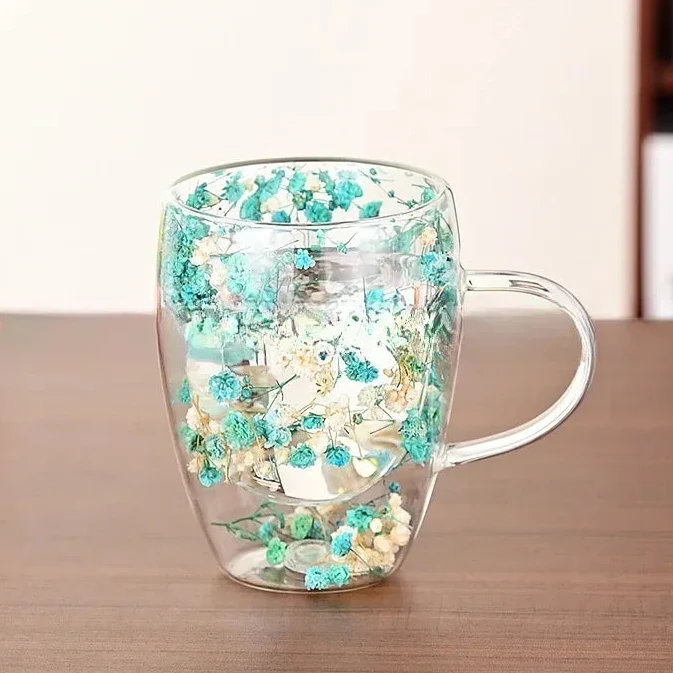 Tasse en Verre Double Paroi Fleurs Séchées 300ml