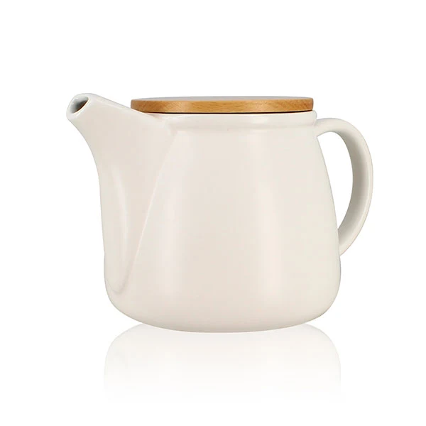 Théière Mona en porcelaine blanche et couvercle en bois de hêtre 1L Ogo