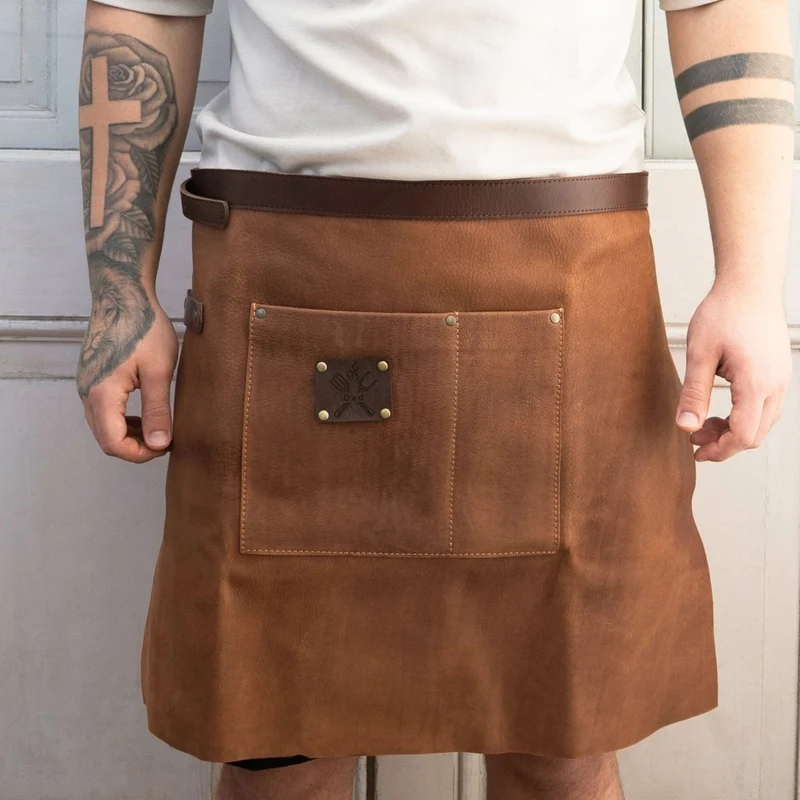 Personalized Half Leather Apron Handmade Adjustable Vegetable-Tanned Leather Apron