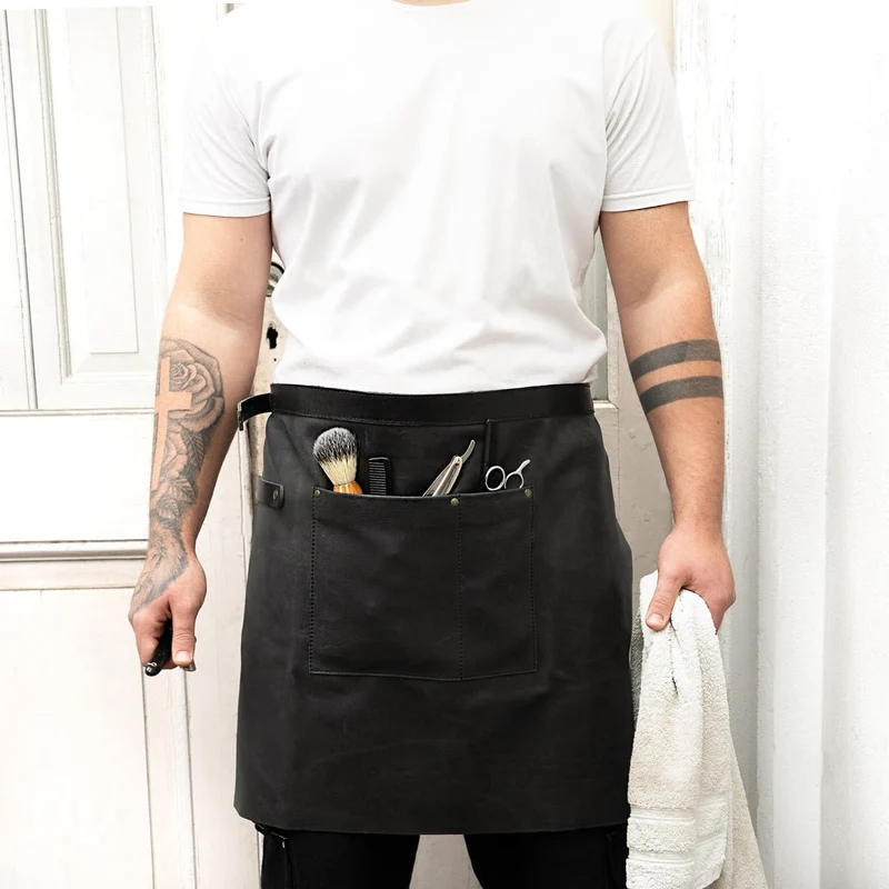 Personalized Half Leather Apron Handmade Adjustable Vegetable-Tanned Leather Apron