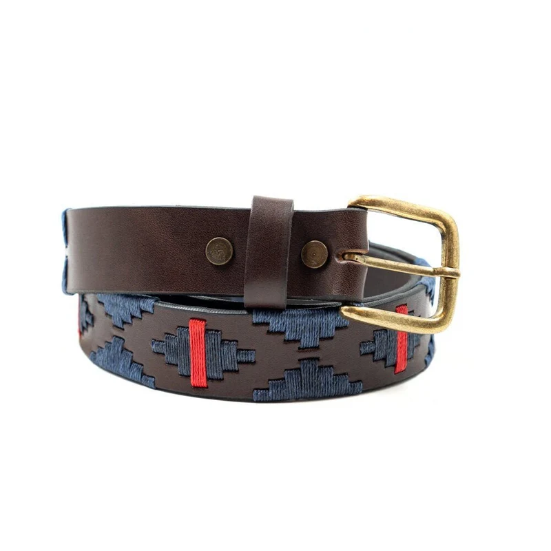 Interchangeable Buckle Embroidered Leather Belt
