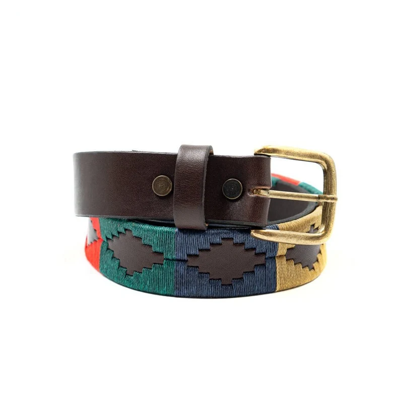 Interchangeable Buckle Embroidered Leather Belt