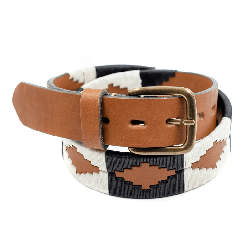Embroidered Belt (Black/White/Tan)