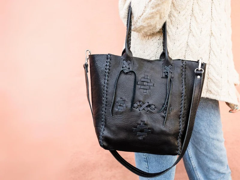 Leather Purse Boho Style Woven Detailing