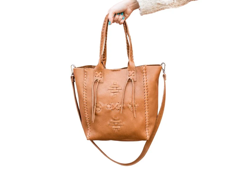 Leather Purse Boho Style Woven Detailing