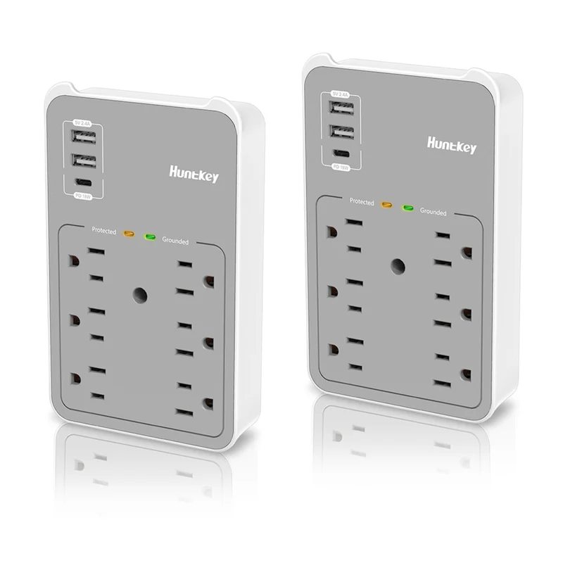 ShoppingAll Huntkey Multi Plug Outlet Extender Surge Protector Splitter with 6 Outlets and 3 USB Ports - 2 Pack