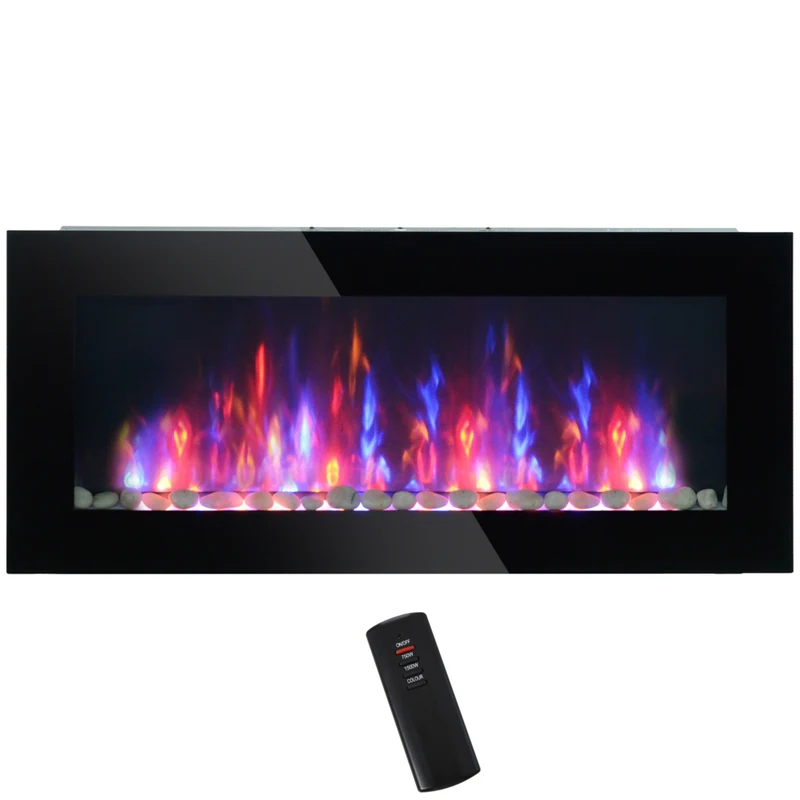 HOMCOM - Foyer mural avec flamme led - noir