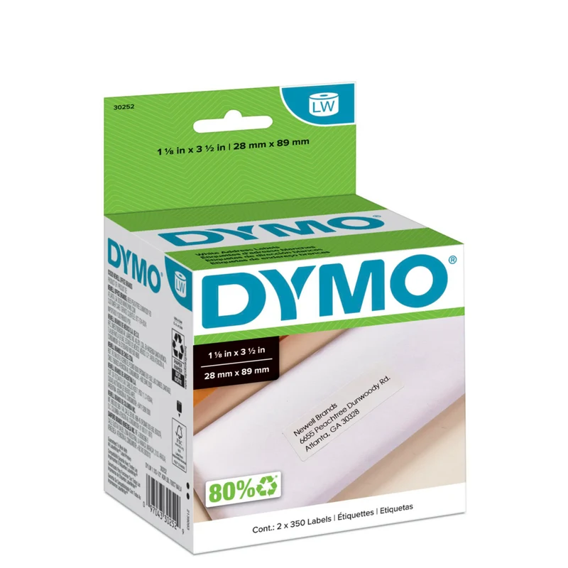 DYMO LabelWriter Self-Adhesive White Mailing Address Labels, 1-1/8" x 3-1/2" - 2 Rolls of 350 (700 Total)