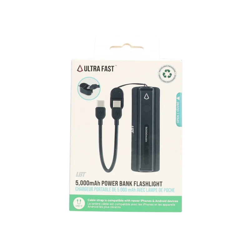 LBT 5,000 mAh Powerbank Flashlight with USB-C to C Cable