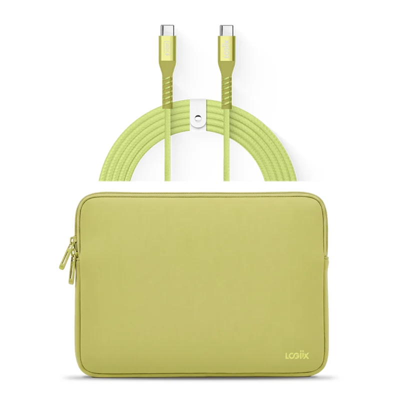 LOGiiX Vibrance Neo Sleeve Bundle with USB-C to USB-C Cable - Citrus