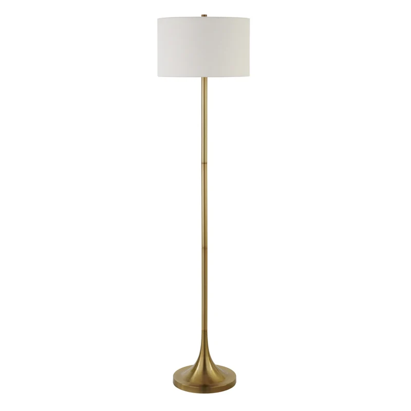 Hudson&Canal - Lampadaire Josephine de 157 cm de haut avec abat-jour en tissu - Laiton/Blanc