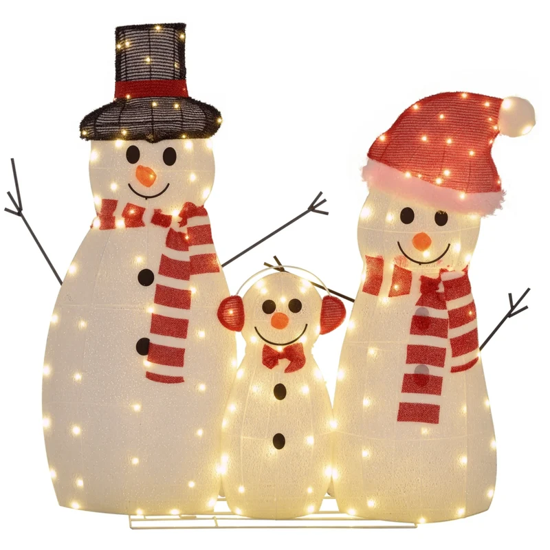 Outsunny - Lot de 3 bonhommes de neige de Noël avec lumières LED - Blanc