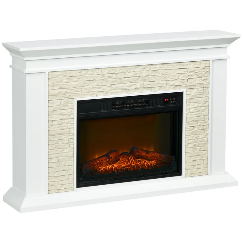 HOMCOM 31.5" Electric Fireplace with Mantel, Remote Control and 12H Timer - White
