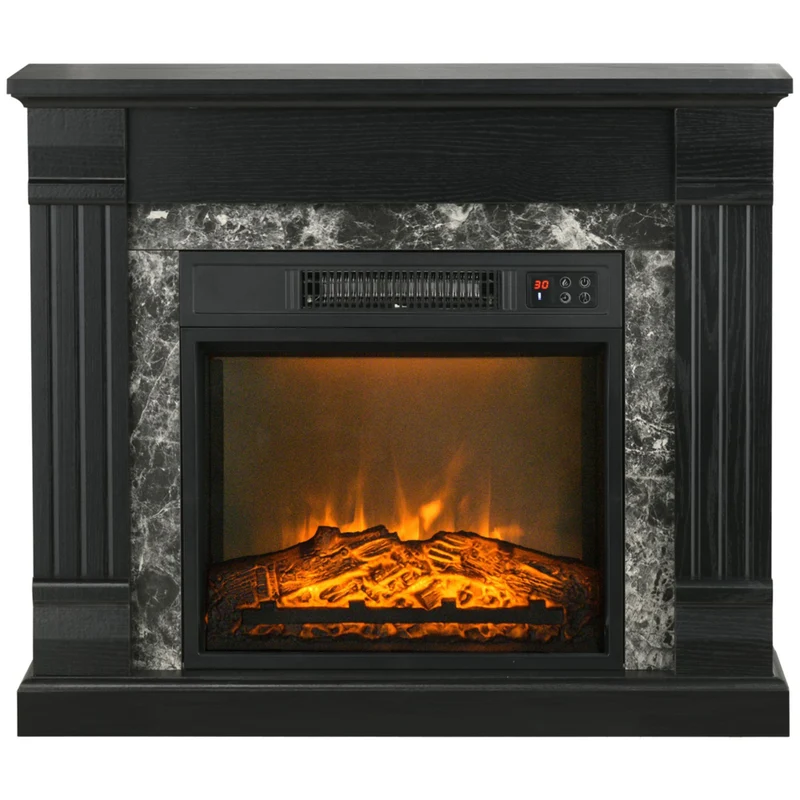 HOMCOM - Foyer électrique avec flamme réaliste et température réglable, noir
