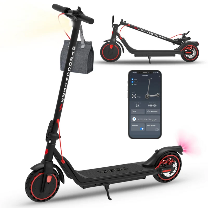 Gyrocopters - Trottinette électrique Flash 6.0 pour adultes et adolescents - Vitesse 30 km/h - Autonomie 30 km - 350 W - Noir
