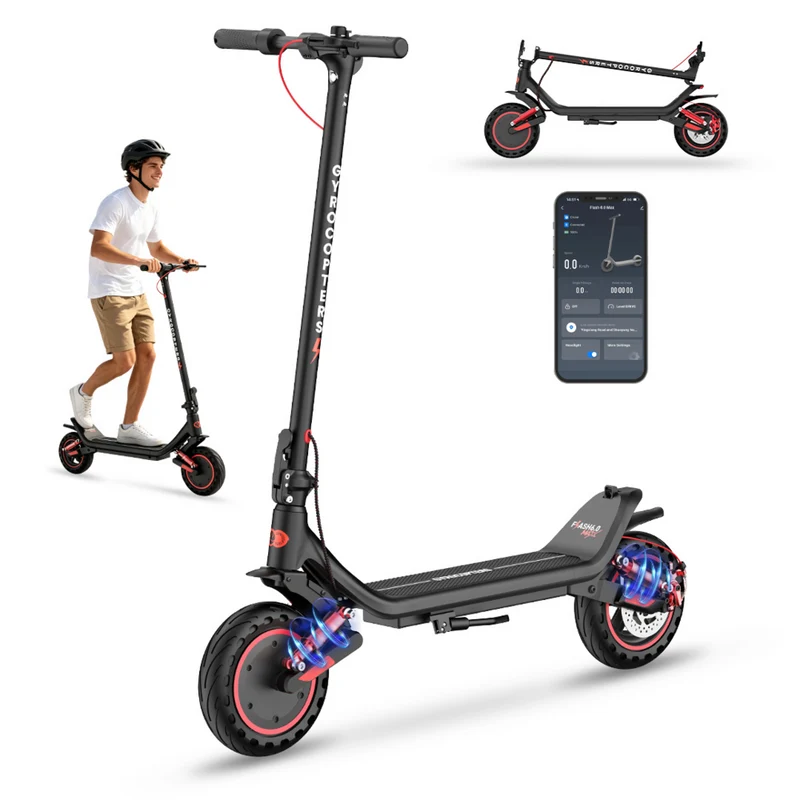 Gyrocopters - Trottinette électrique Flash 6.0 MAX pour adultes et adolescents - Vitesse : 32 km/h - Autonomie : 40 km - Noir