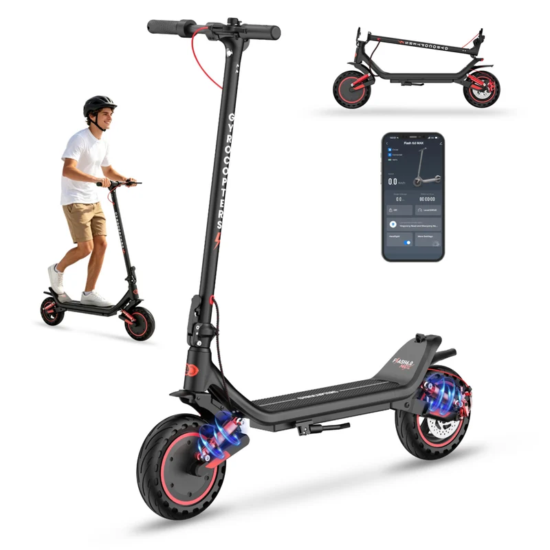 Gyrocopters Flash 6.0 MAX Electric Scooter for Adults & Teen - Speed 32 kmph - Range 40 km - Peak Motor 500W - 9" Tire - APP - Black