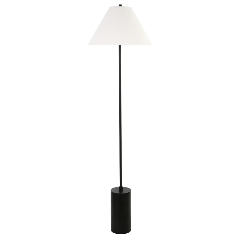 Hudson&Canal - Lampadaire Somerset de 162 cm de haut avec abat-jour en tissu Empire - Bronze noirci/blanc