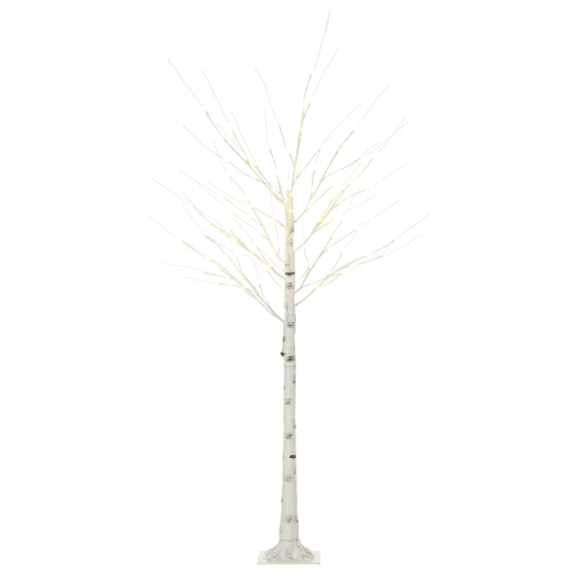HOMCOM 6' Artificial Birch Tree with 96 Warm White LED Lights - White