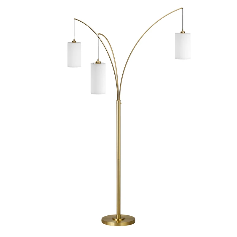 Hudson&Canal Aspen 3-Light Torchiere Floor Lamp with Fabric Shade - Brass/White