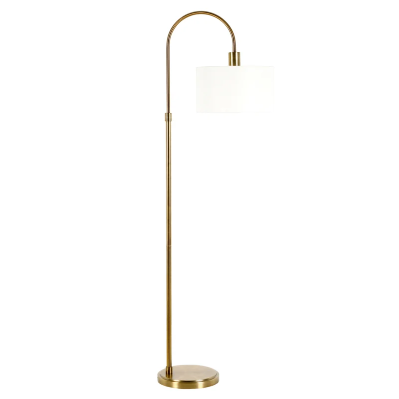 Hudson&Canal - Lampadaire Veronica Arc avec abat-jour en tissu - Laiton antique/blanc