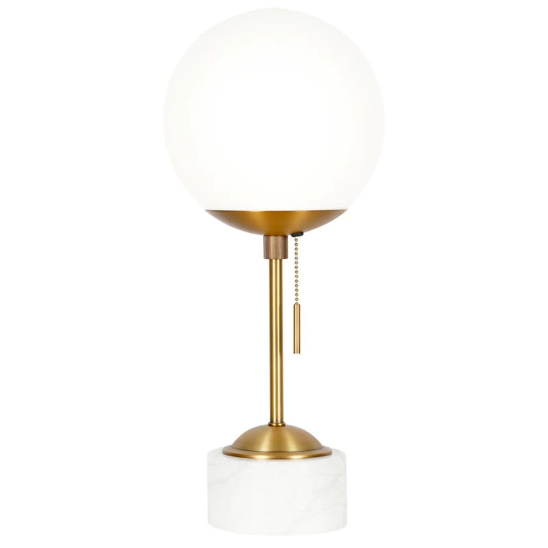 Hudson&Canal - Lampe de table Reagan 45 cm de haut avec abat-jour en verre - Laiton/marbre blanc/laiton blanc