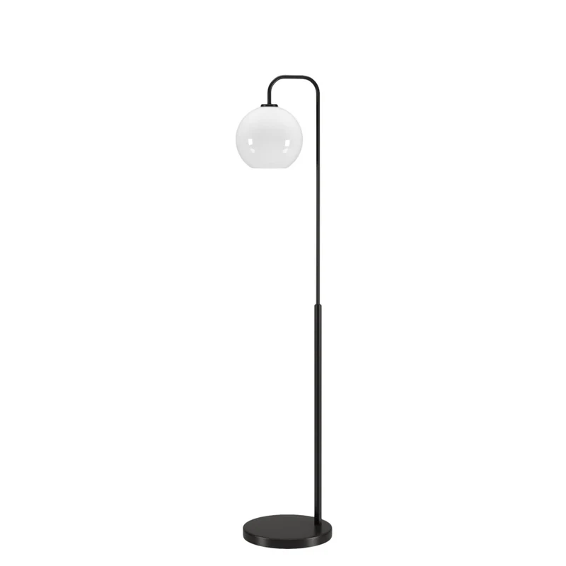 Hudson&Canal Harrison Arc Floor Lamp with Glass Shade - Blackened Bronze/White Milk