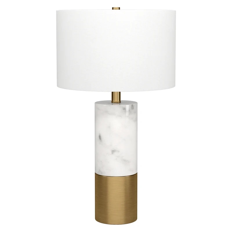 Hudson&Canal - Lampe de table Liana 61 cm de haut avec abat-jour en tissu - Marbre/laiton/blanc