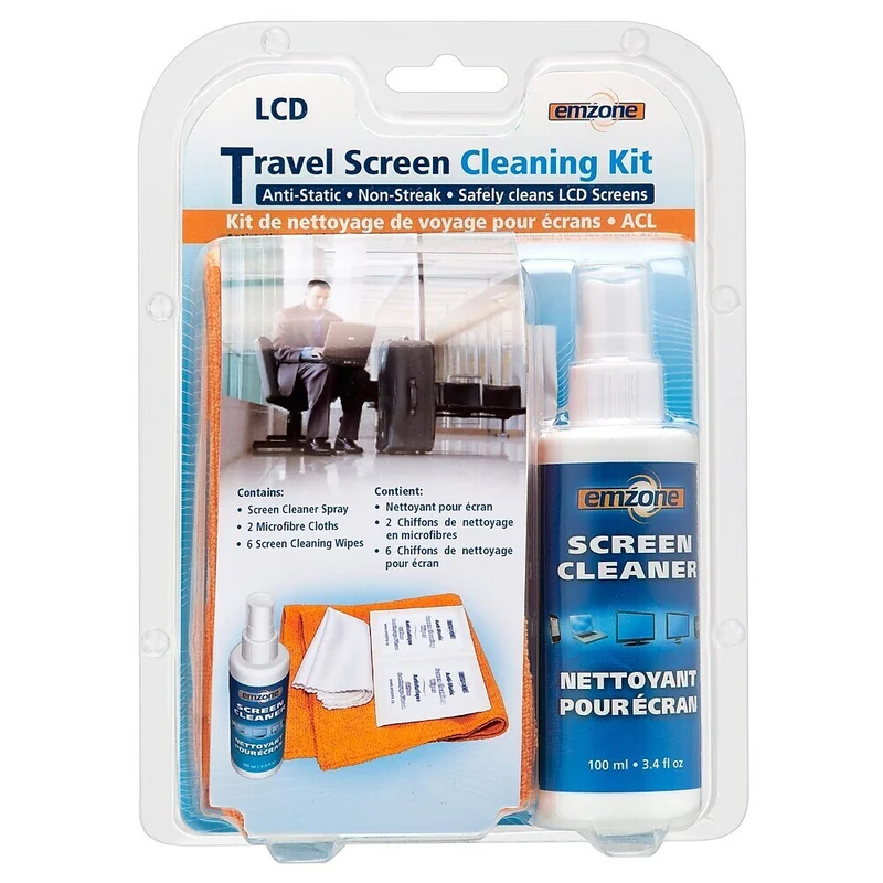 Emzone Travel Screen Cleaning Kit with Spray - Cloth & Wipes - 12 pack