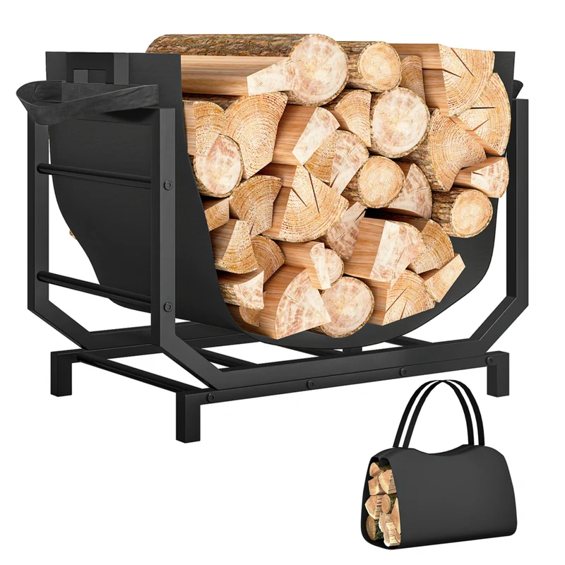 Outsunny Firewood Rack Outdoor - Heavy-Duty Log Holder with Log Tote Bag