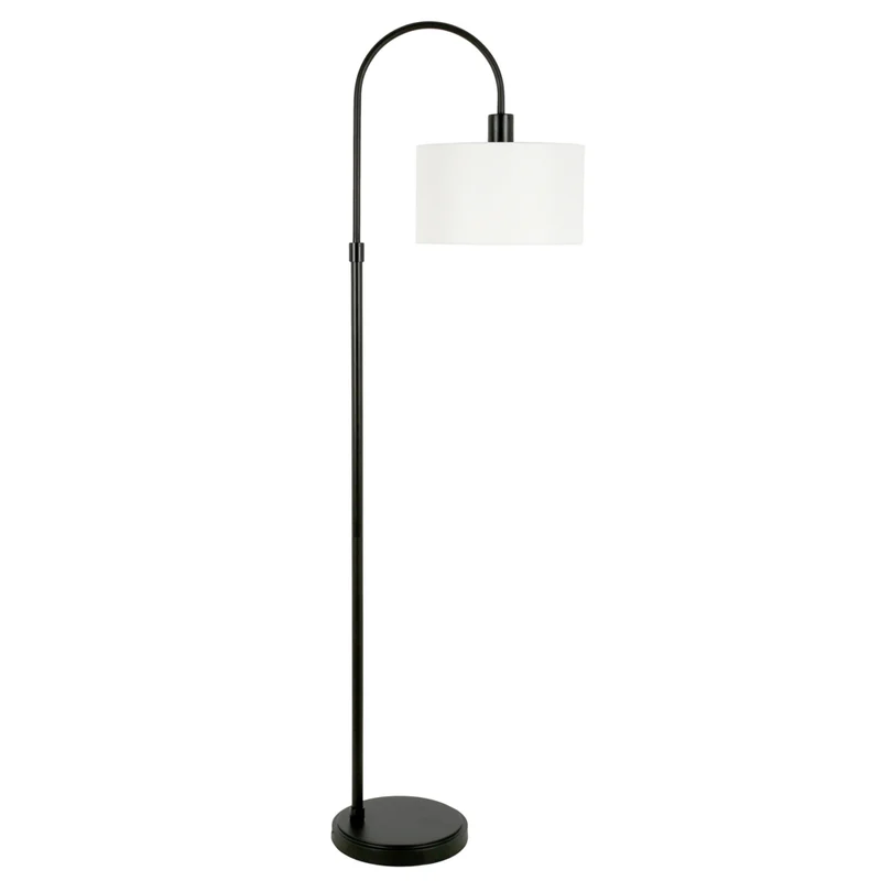 Hudson&Canal - Lampadaire Veronica Arc avec abat-jour en tissu - Bronze noirci/blanc