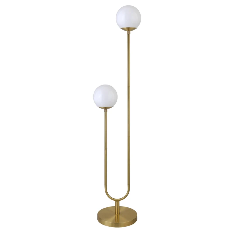 Hudson&Canal - Lampadaire Dufrene à 2 lumières avec abat-jour en verre - Laiton/Blanc lait