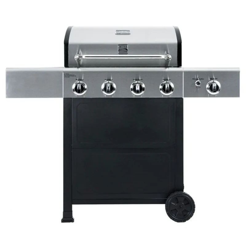 Kenmore - Barbecue au gaz à 4 brûleurs avec brûleur latéral - Noir avec couvercle en acier inoxydable