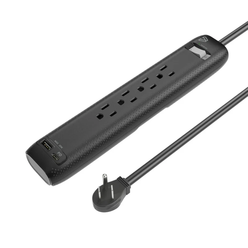BlueDiamond 4-Outlet Surge Protector with USB-C/USB-A - 6' Cord - Black
