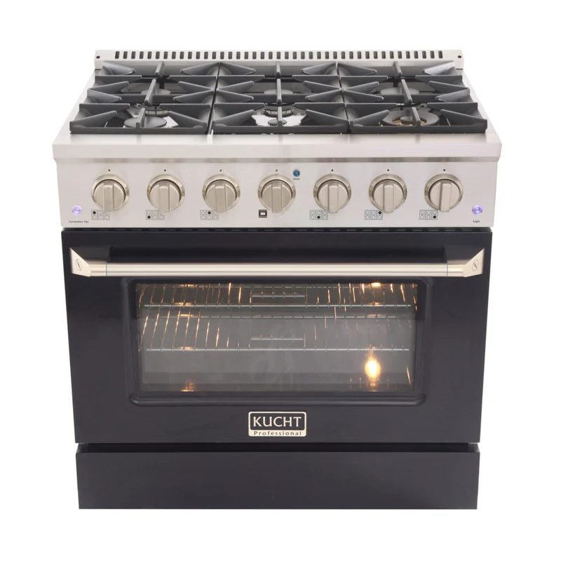 Kucht 36" KDF Series Pro Style Natural Gas Dual Fuel Range - Stainless Steel/Black