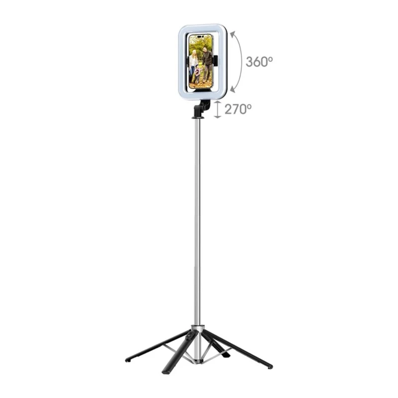 MyBat - Trépied Spotlight Pro - Support en acier inoxydable avec anneau LED 9" et télécommande sans fil - Argent
