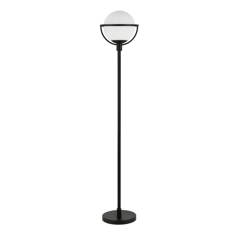 Hudson&Canal - Lampadaire Cieonna Globe & Stem avec abat-jour en verre - Bronze noirci/blanc