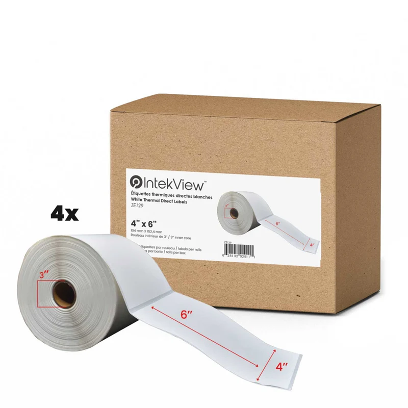 Premium Tape - 4 x 6 po (102 mm x 152 mm) Étiquettes Thermiques Directes - Noyau de 3 po (76 mm) - Paquet de 4